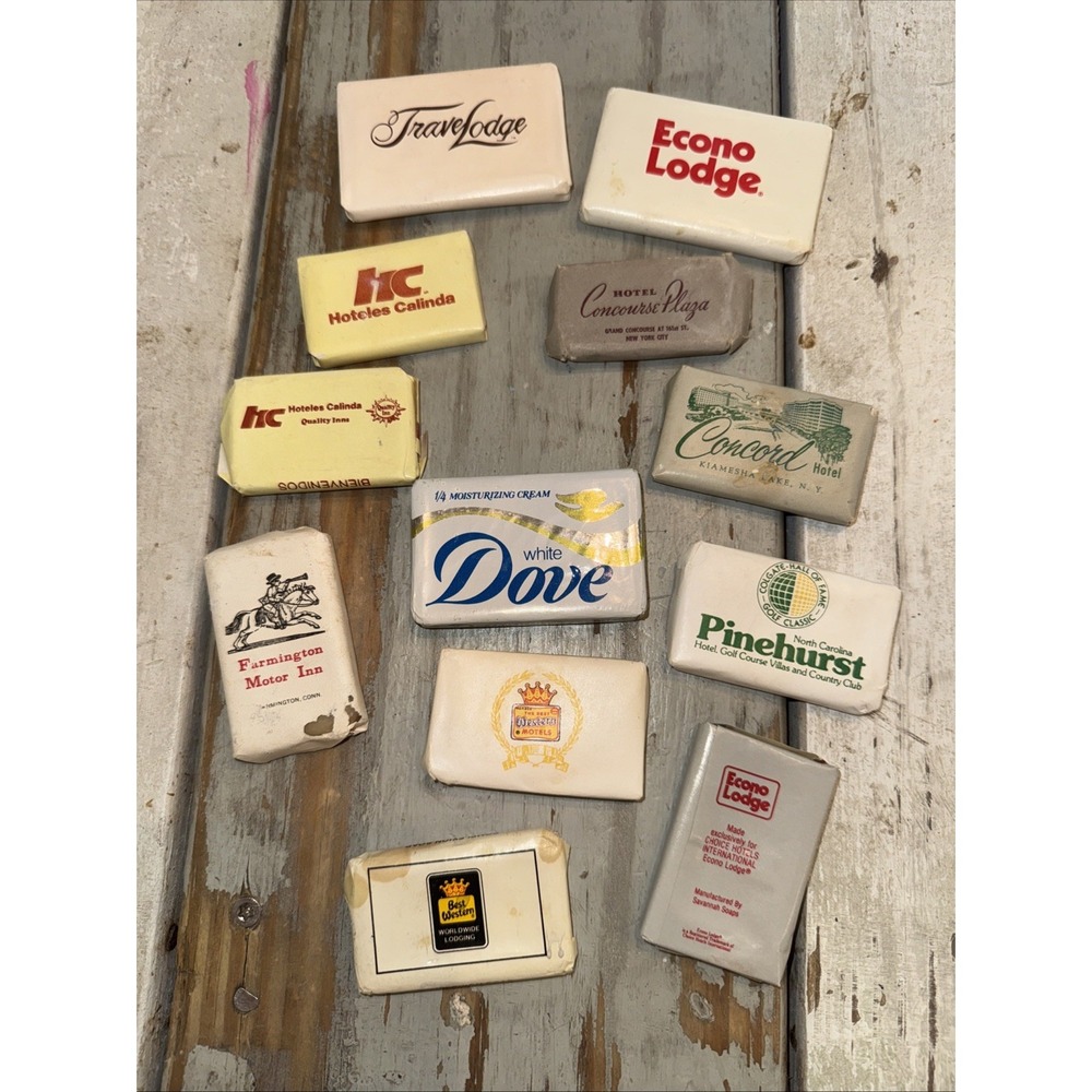 12 Vintage Hotel Travel Soaps, Best Western Concord Concourse Dove Calinda
